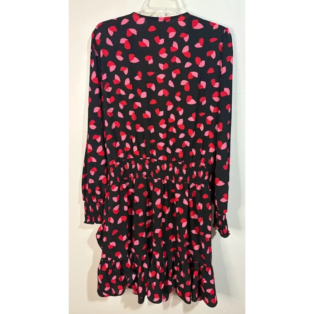 Michael Kors Red‎ Pink Black Long Sleeve Petal Crepe Wrap Ruffle Dress Size XL